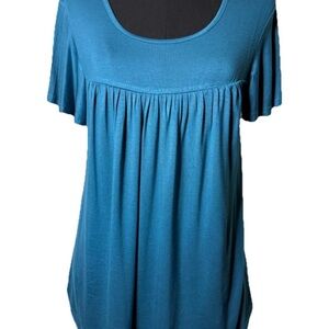 Anymiss Women’s Short Sleeve Flowy Teal Blouse, Size Medium, NWT